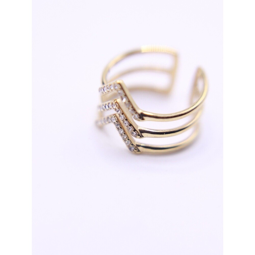 STELLA & DOT Signed Stack Style Goldtone & Crystal Ring Sz 7 Adjustable